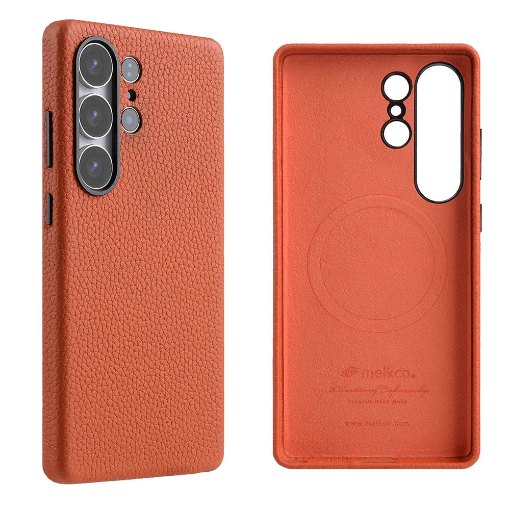 Melkco Samsung S25 Ultra Premium Leather Magsafe Cover - Orange - Tashqila Melkco Samsung S25 Ultra Premium Leather Magsafe Cover - Orange - Tashqila